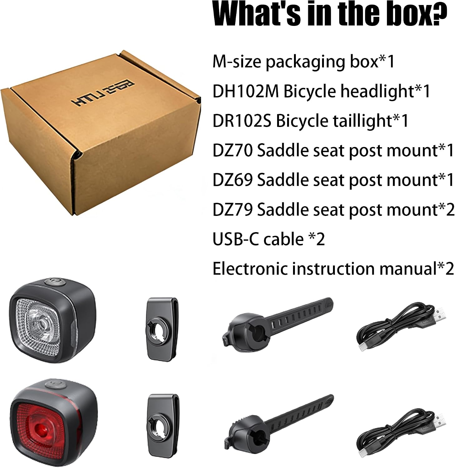 Bicycle Front & Rear Lights, Type-C Rechargeable LED Bike Light Set, IPX6,Waterproof Flashlight for Night Riding, Safety Headlight Taillight, Kids Girls Children's Bicycle Accessories