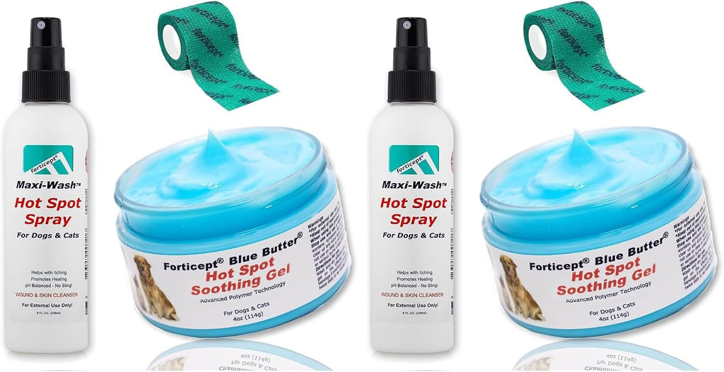 Forticept Hot Spot Treatment and Wound Care Kit for Dogs&Cats |Hotspot Wound Wash Spray 8oz + Wound Care Ointment 4oz + 2" 5 Yards Wound and Paw Bandage Wrap | First Aid Kit