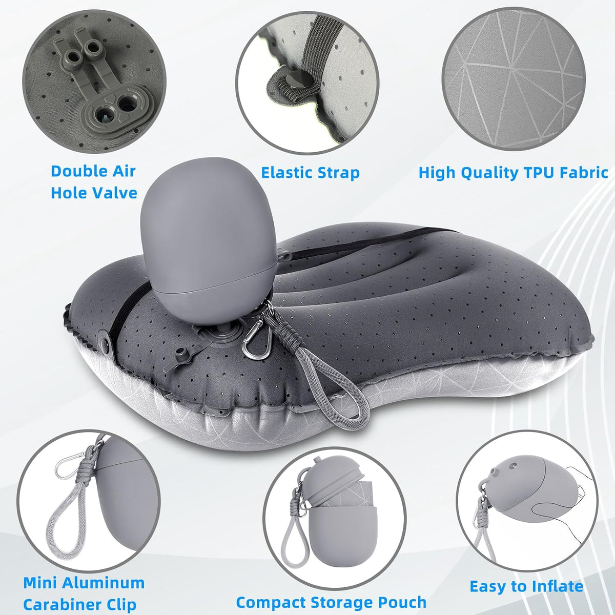 Crisonky Camping Pillow, Inflatable Pillow with 2-in-1 Air Pump Storage Bag
