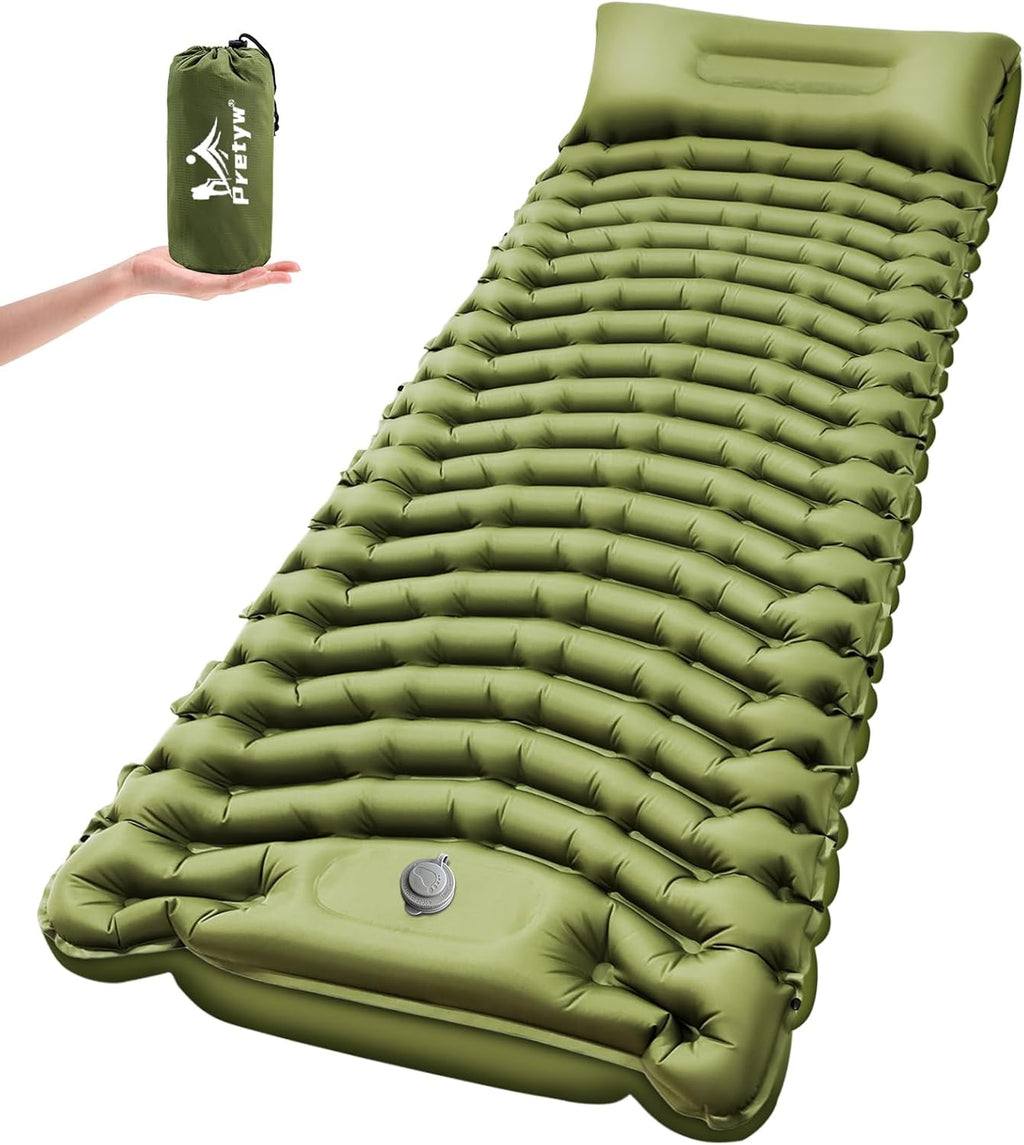 Ultralight Camping Sleeping Pad with Pillow & Built-in Foot Pump