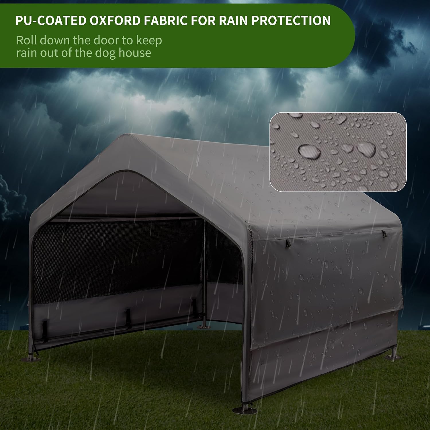 Summertrail Extra Large Dog House Outside, Dog Shade Shelter Tent Outdoor | Doghouse Canopy with Three-Sided Breathable Mesh Windows, Waterproof Pet Shade Shelter for Small Animal 4'x 4'x 3.3' Grey