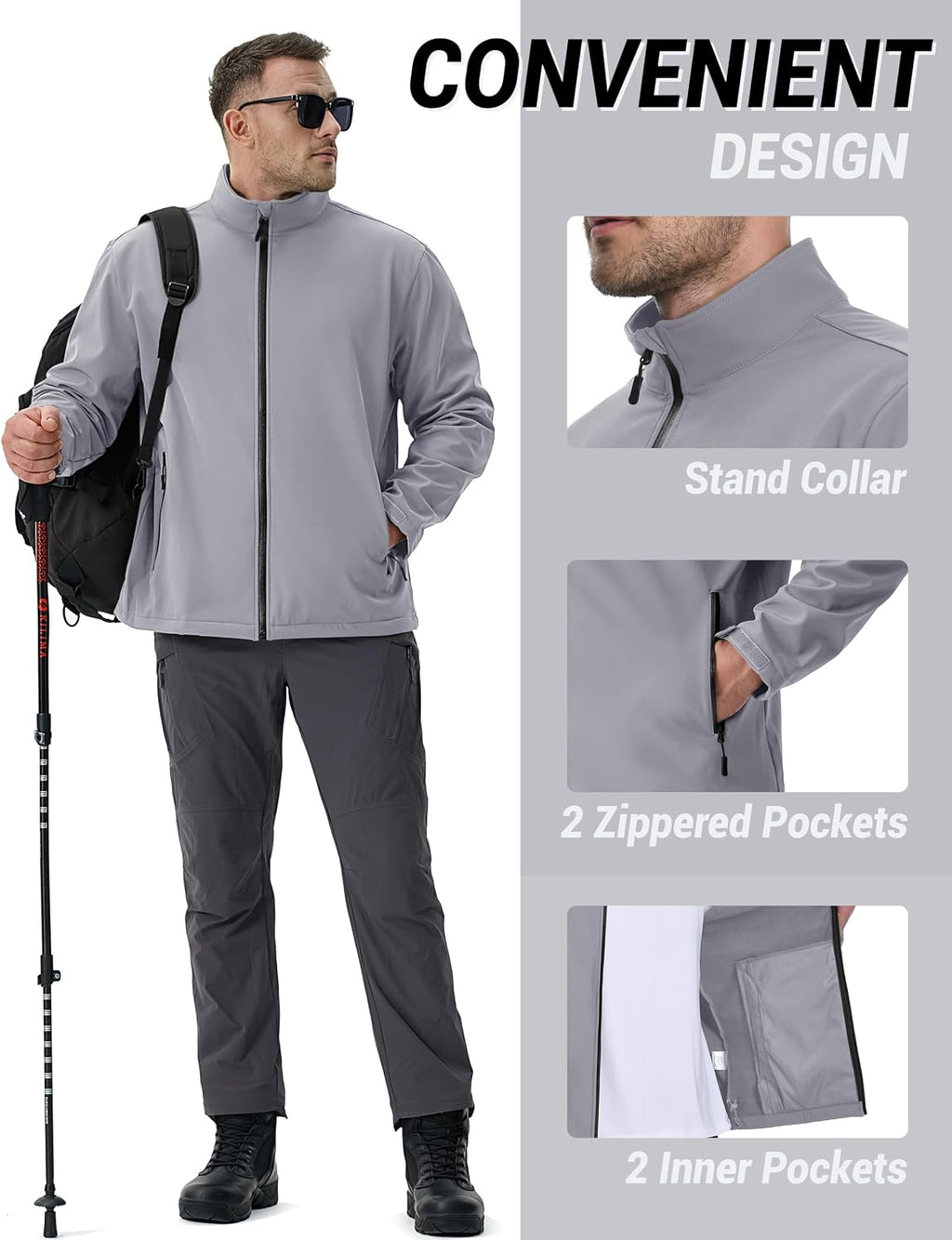 TACVASEN Men's Lightweight Softshell Waterproof Fleece Windbreaker Jacket