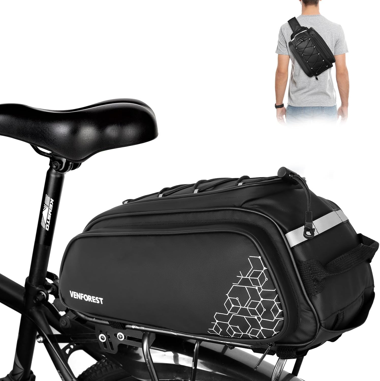 Bike Rear Rack Bag,9L PVC Waterproof Bike Trunk Bag for Road and Mountain Bikes,Bicycle Rear Seat Bag with Rain Cover Bike Saddle Bag for Cycling Trip (Brown green)