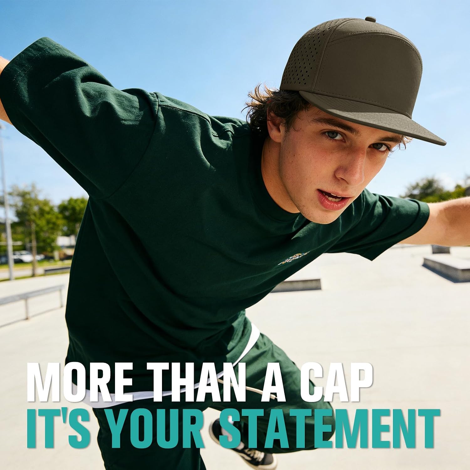 AOPREL Flat Brim Baseball Cap for Men Adjustable Water-Resistant Performance Hat with Breathable Laser Perforated