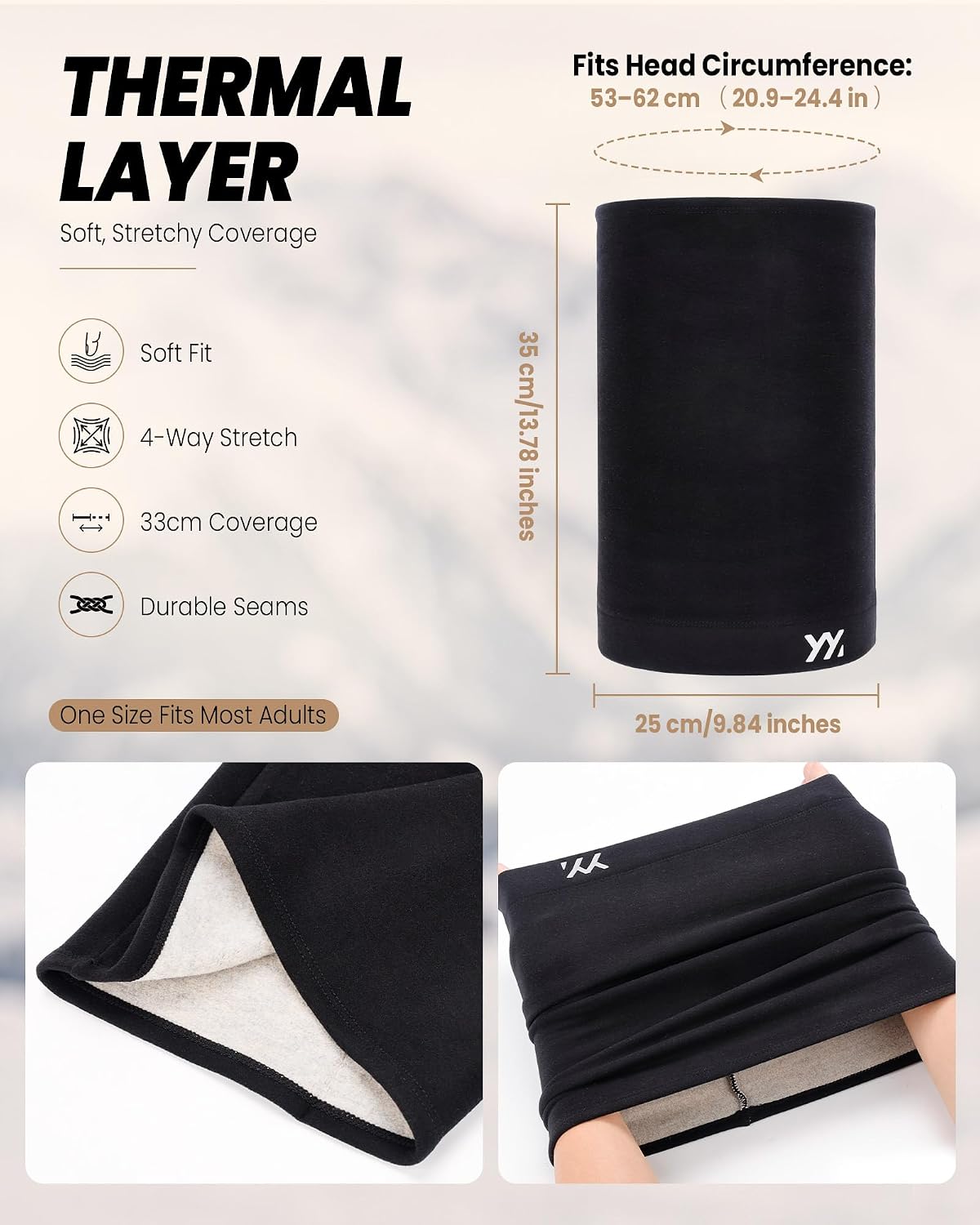 YANIKY Winter Neck Warmer, Wool Neck Gaiter Fleece Scarf, Windproof Face Cover Mask for Men Women