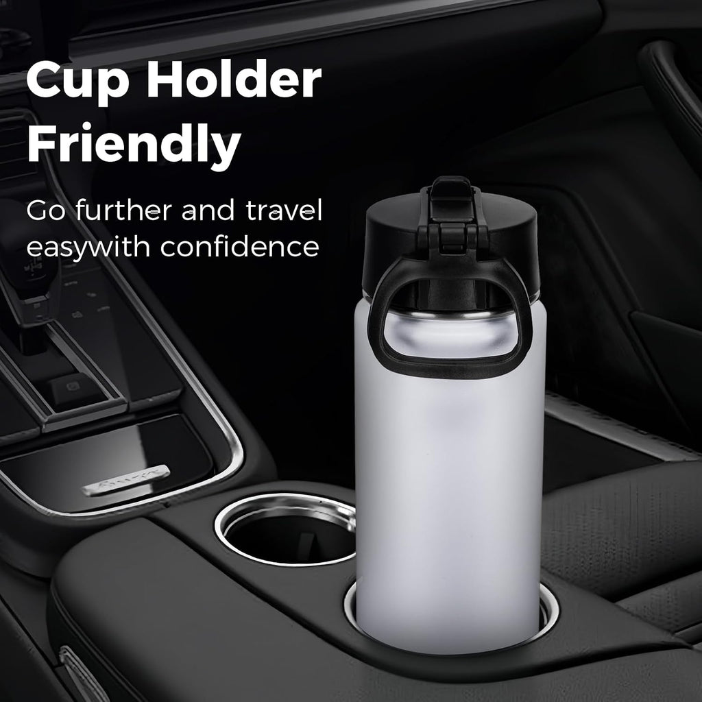 Neihepal 22 oz Insulated Water Bottles Bulk, Stainless Steel Water Bottles Bulk with Leak Proof Straw Lid, Wide Mouth Double Walled Vacuum Keeps Cold and Hot(White,8 Pack)