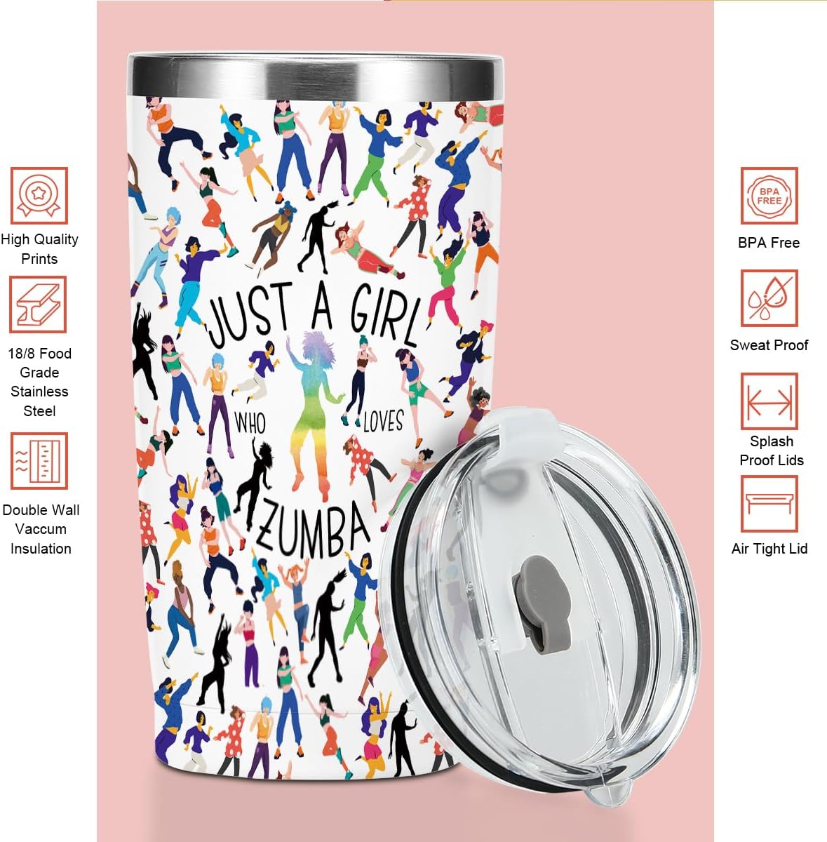 Dance Gifts Zumba Lovers Gift Tumbler, 20 oz Stainless Steel Coffee Mug, Insulated Cup with Lid for Car,Dancing Gifts for Girls Dancer Sister Friend Fitness Teacher Appreciation Birthday Christmas