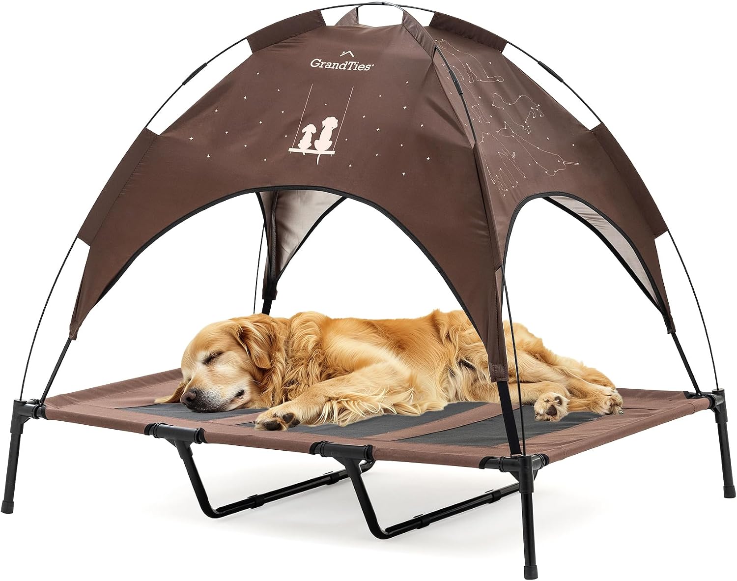 GRANDTIES Cooling Elevated Dog Bed with Canopy – XL Portable Pet Cot for Outdoor & Indoor Use – Waterproof Removable Shade, Breathable Mesh, Slip-Resistant Feet, Easy Assembly – Ivory White