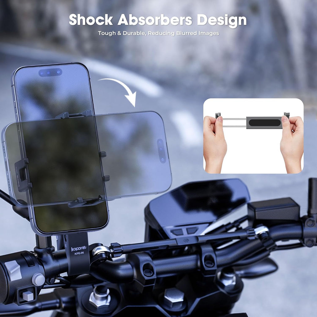 Motorcycle Phone Mount, Handlebar Clamp Base Fits 0.5"-2" Diameter Bars, 25mm Ball Head & Aluminum Socket Arm, 360° Rotatable, Universal for iPhone/Android Phones Width 2.56"-3.74"(KPS-07)