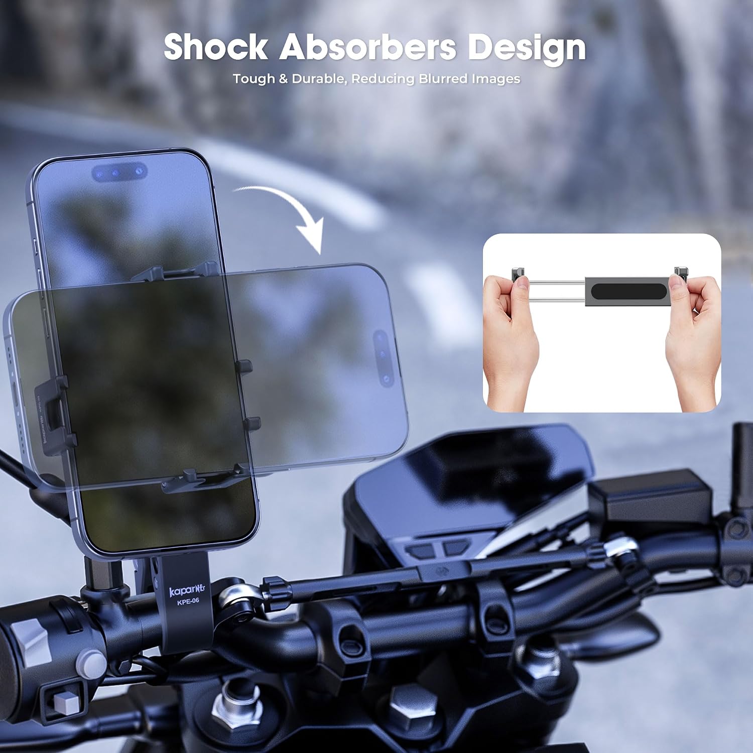 Motorcycle Phone Mount, Handlebar Clamp Base Fits 0.5"-2" Diameter Bars, 25mm Ball Head & Aluminum Socket Arm, 360° Rotatable, Universal for iPhone/Android Phones Width 2.56"-3.74"(KPS-07)