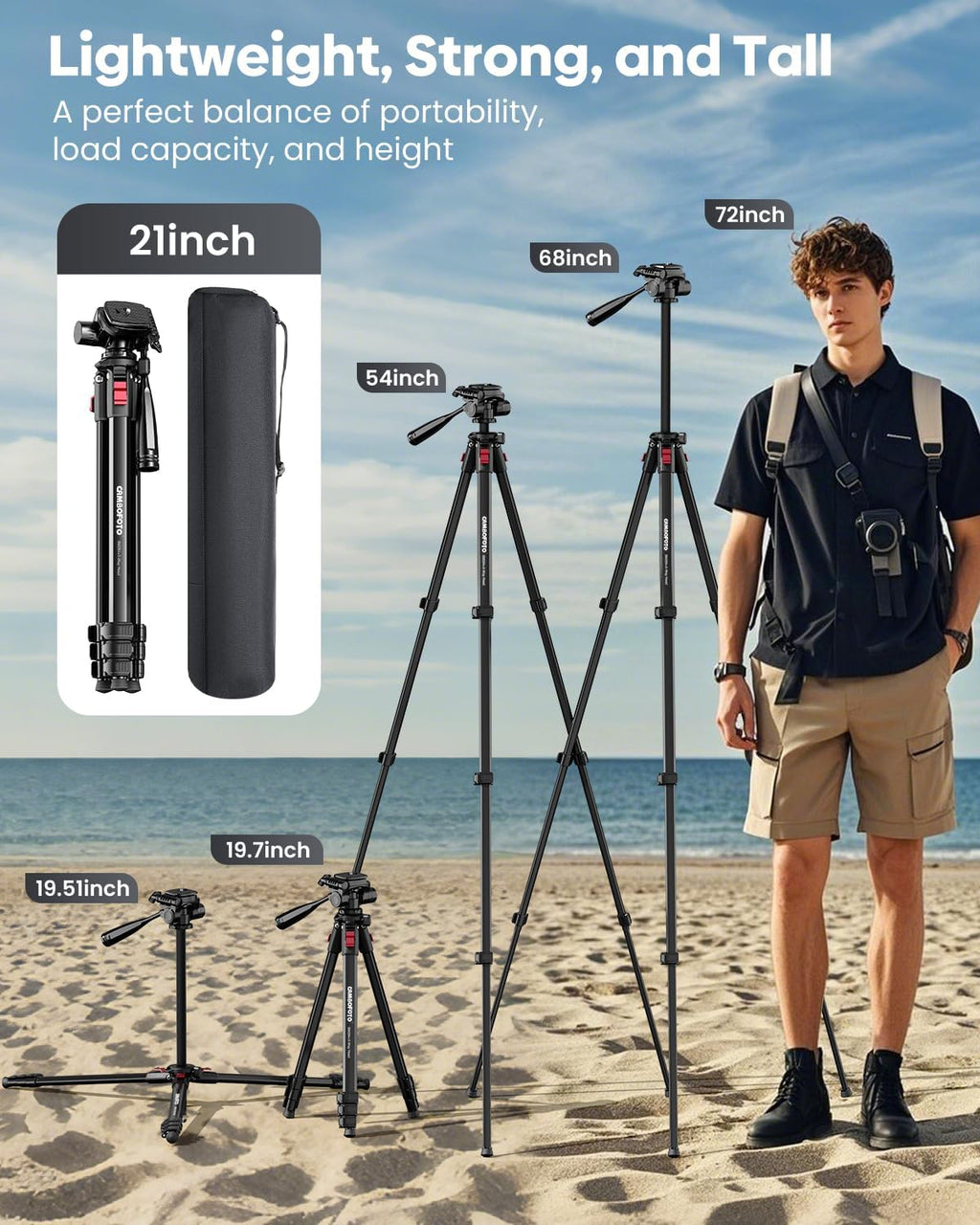 CAMBOFOTO 68 Inch Video Tripod with Pan Handle for Camera Phone Camcorder