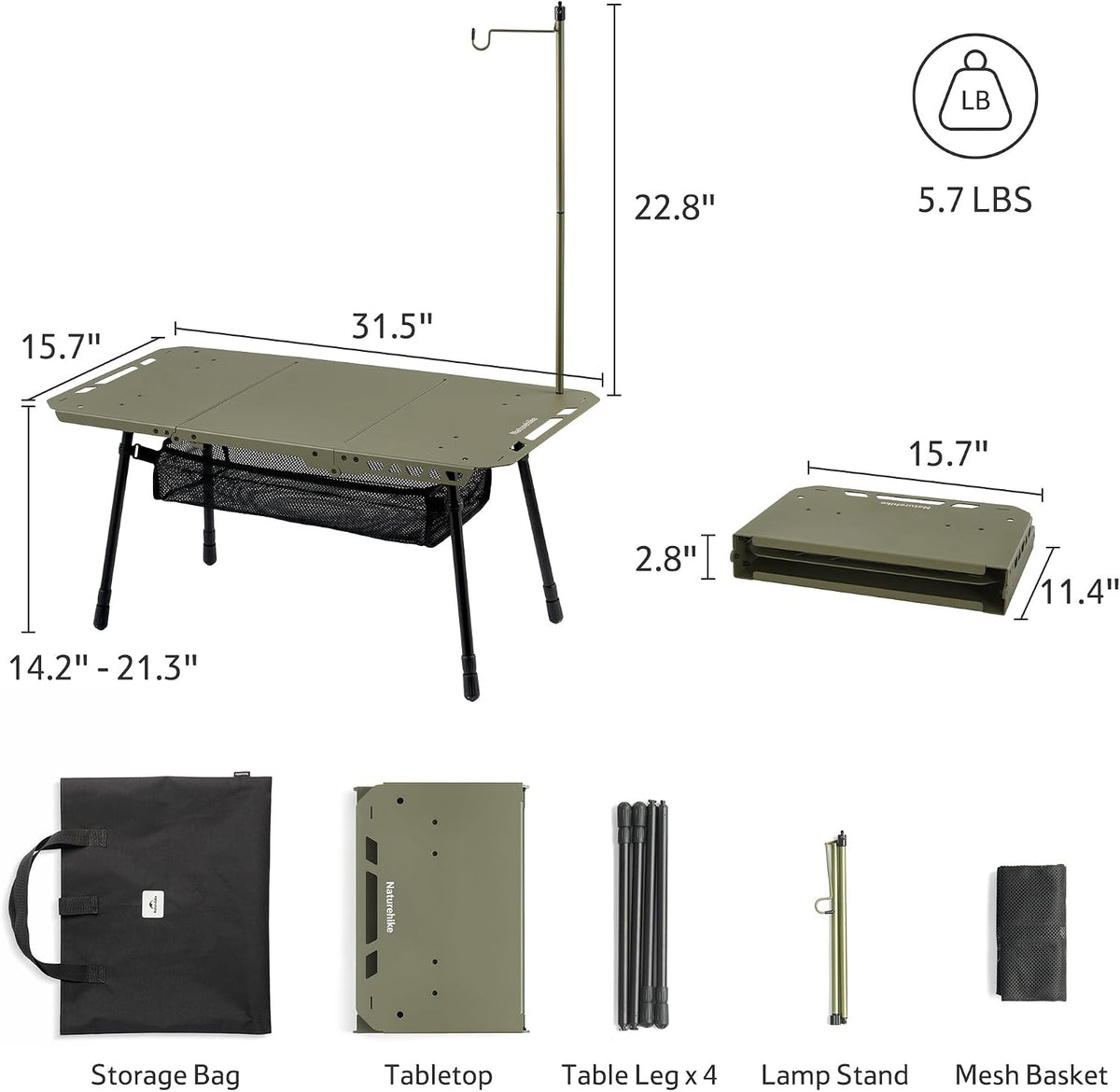 Naturehike Tactical Camping Table - Adjustable Height, 5.7 lbs, Quick Setup