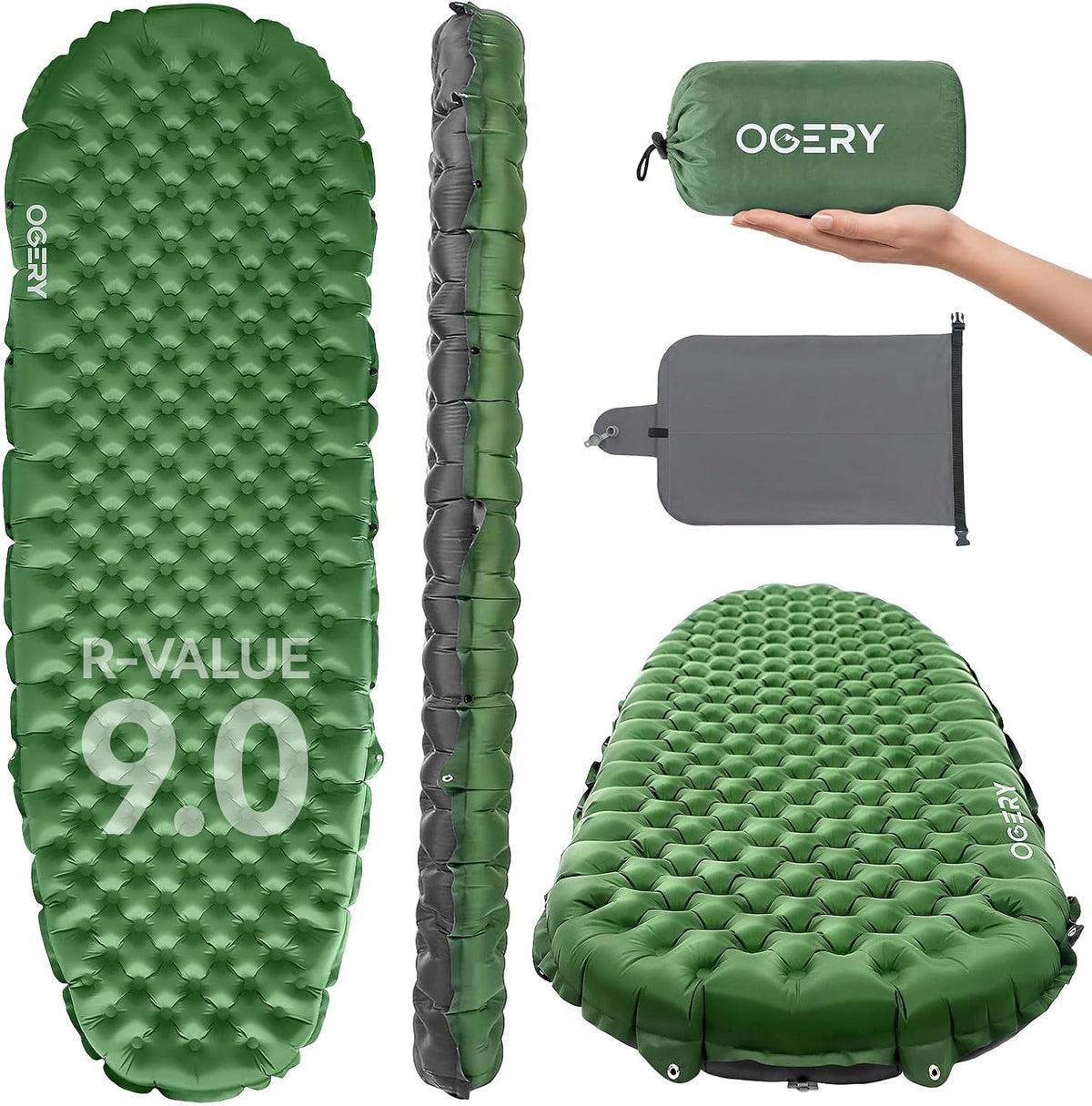 OGERY Sleeping Pad for Camping, R-Value 9.0 Insulated Sleeping Pad