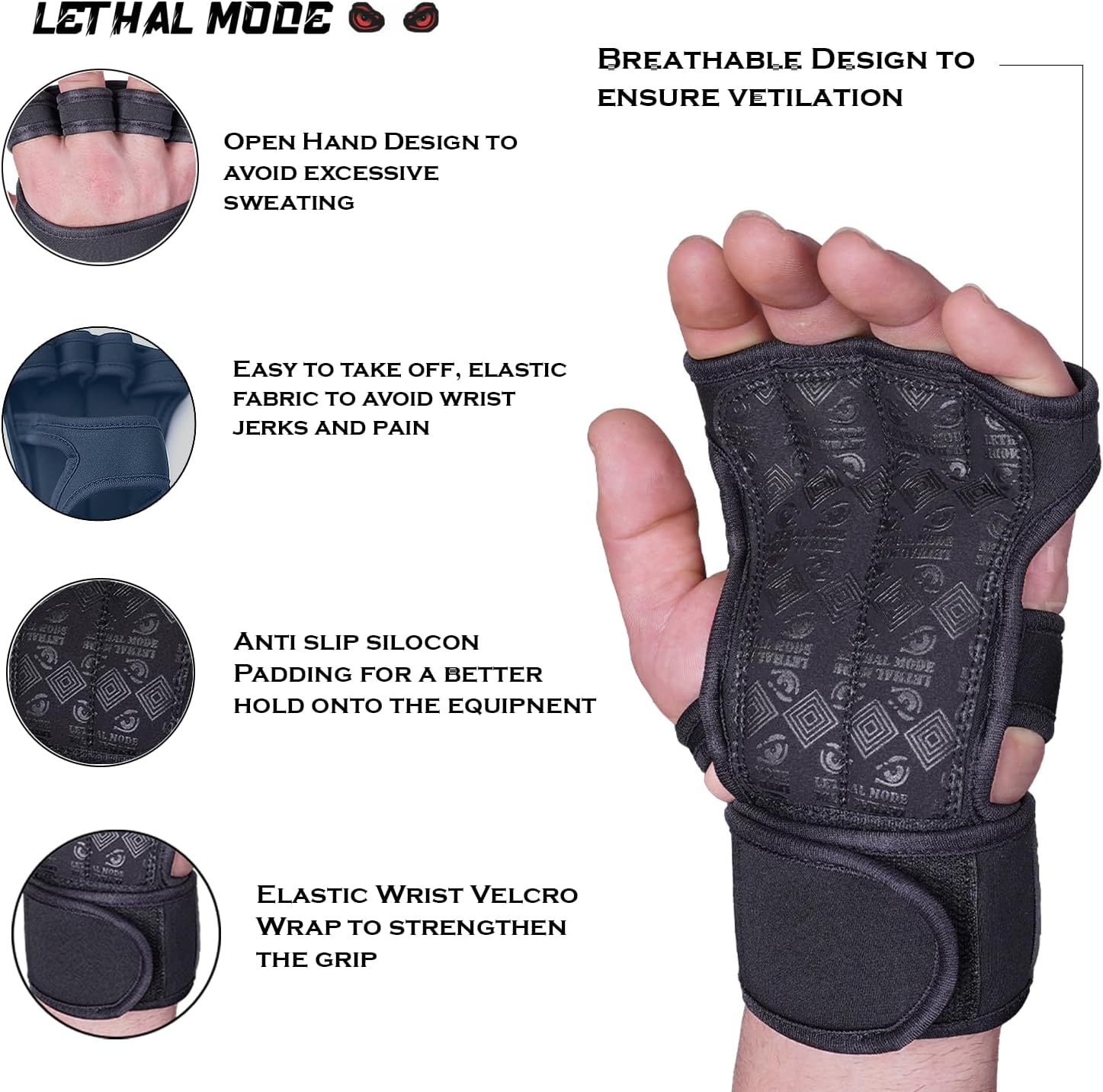 Workout Gloves for Men & Women – Fingerless Weight Lifting Gloves with Wrist Support for Gym, Crossfit, and Exercise – Durable Grip for Weightlifting