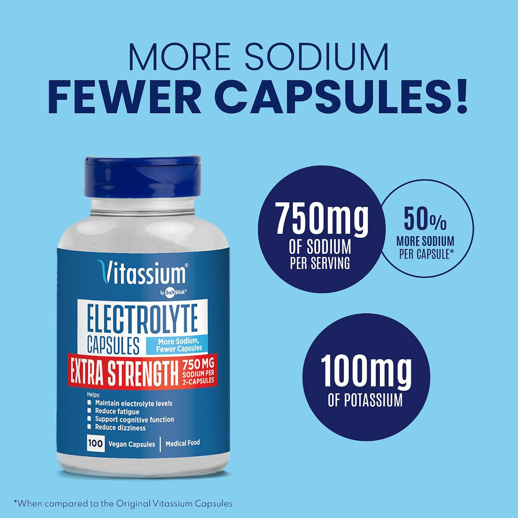 Vitassium Salt Pills Plus Strength For POTS Scientifically Formulated 100ct