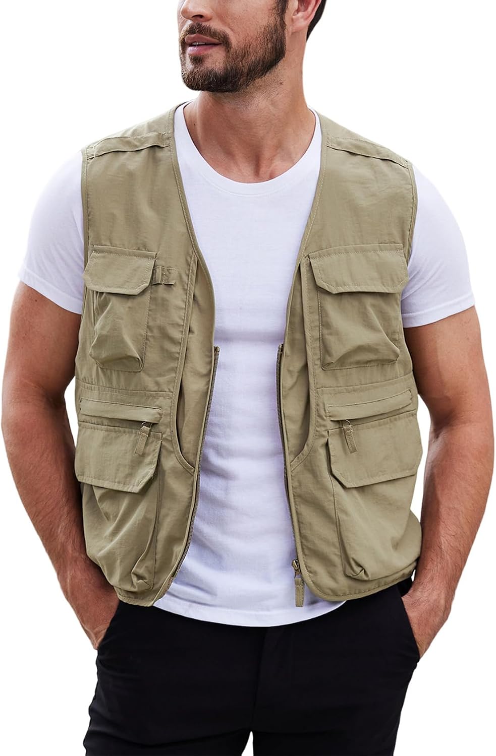 Gihuo Mens Fishing vest for Safari Utility Cargo with Pockets