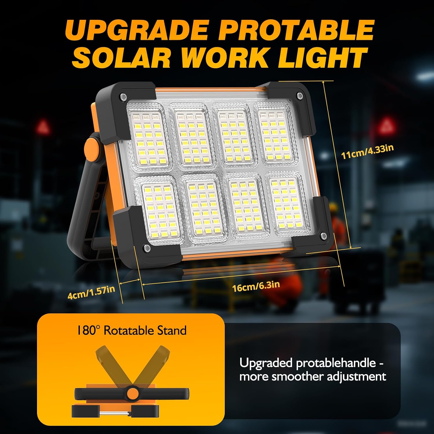 120W Solar Rechargeable 144 LED Work Light, 10000LM Flood Light
