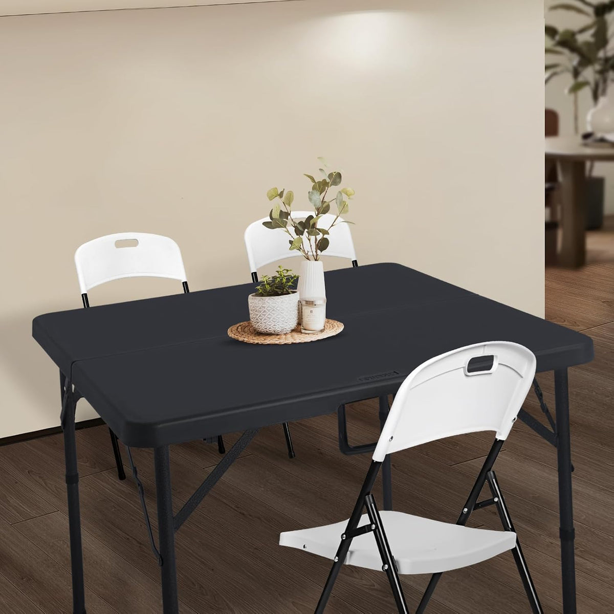34" Square Folding Card Table,Fold-in-Half Utility Portable Table,Black