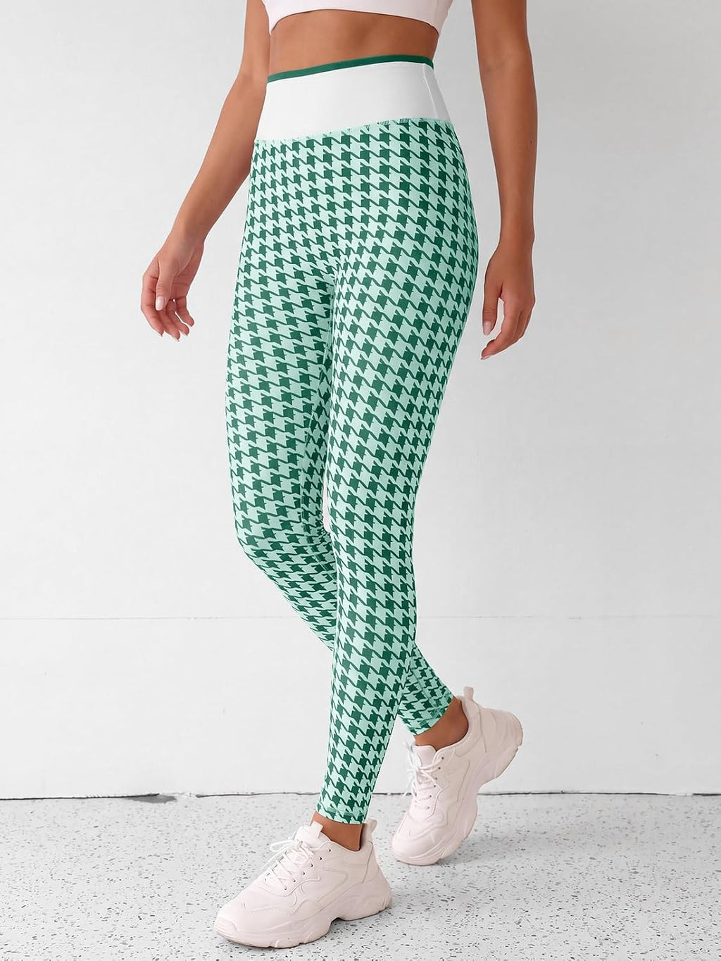 Aoysky Womens High Waist Houndstooth Leggings No Front Seam Yoga Pants