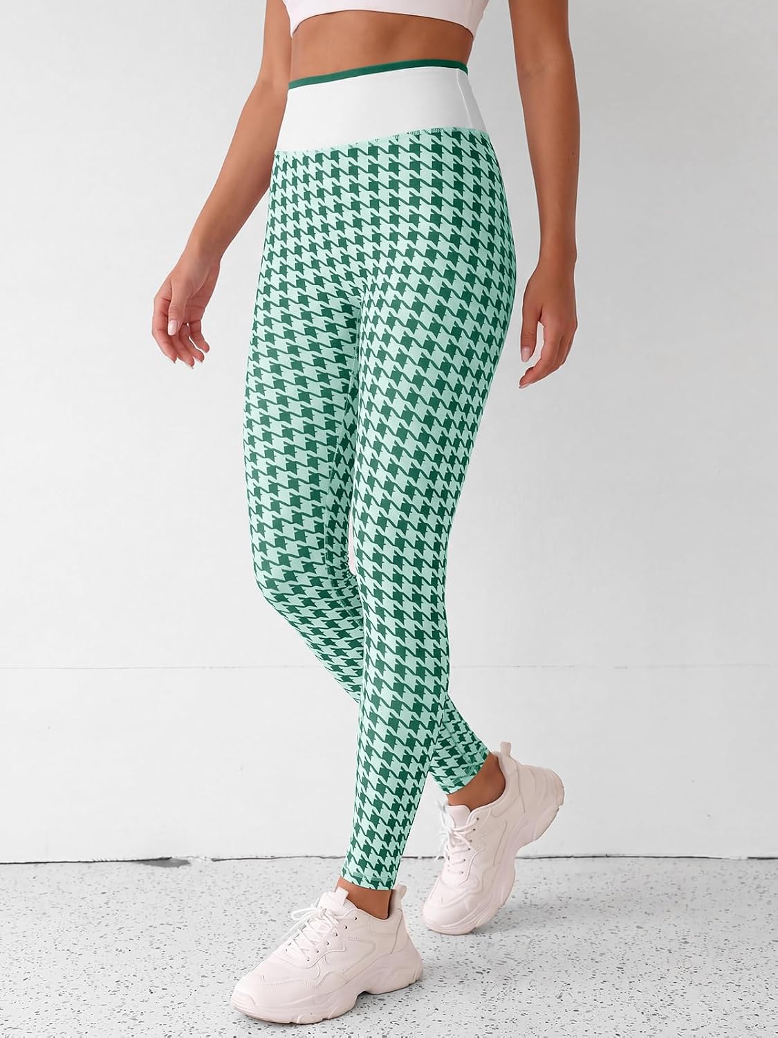 Aoysky Womens High Waist Houndstooth Leggings No Front Seam Yoga Pants