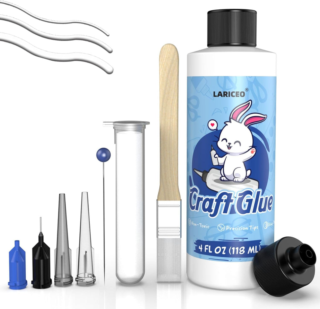 Craft Glue 4oz with Precision Tips | Quick Dry Clear Strong Permanent Tacky Glue for Fabric & Paper Crafts, Scrapbooking, Card Making Supplies