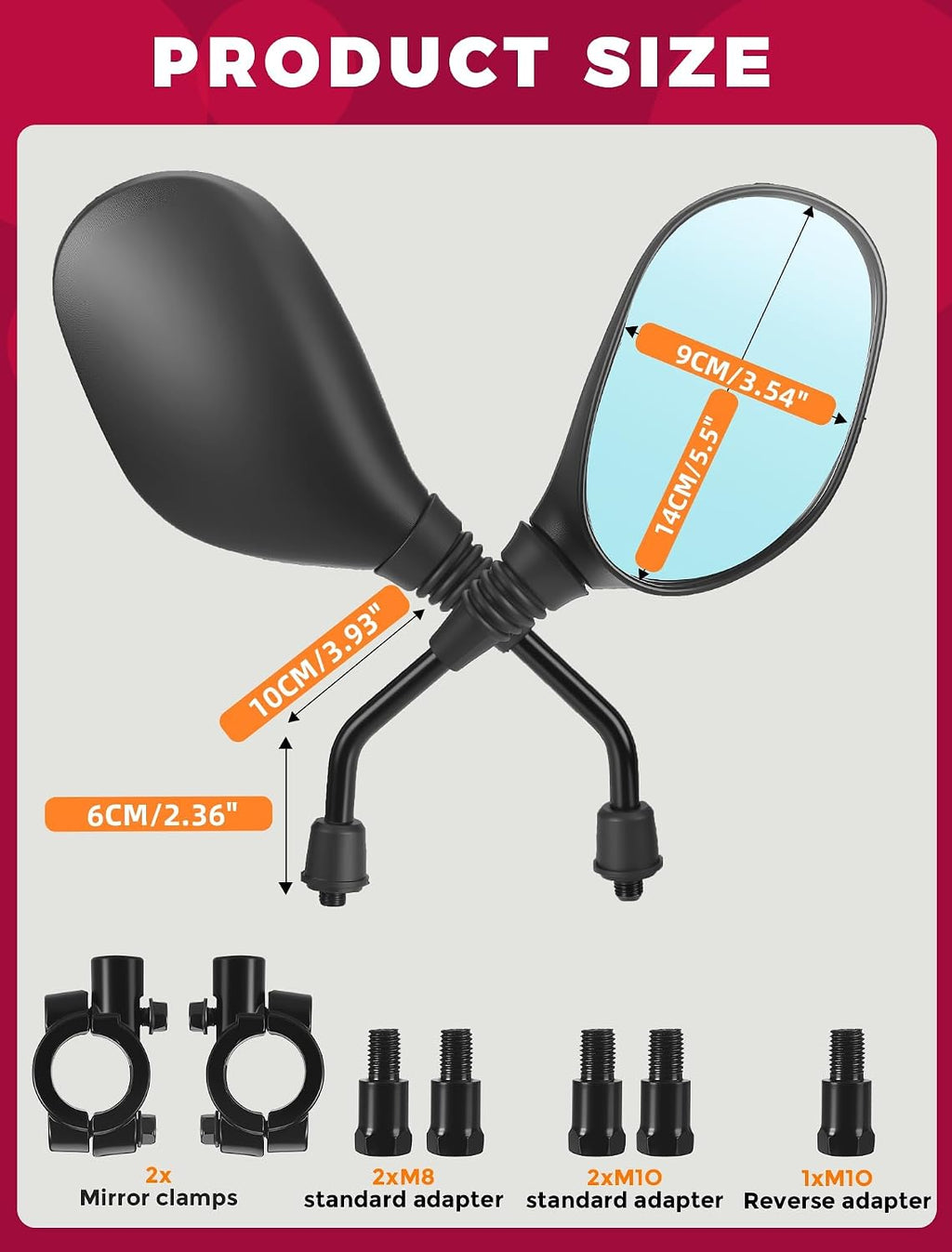 Motorcycle Mirrors Side Rearview Mirror for ATV Scooter Moped Quads GY6
