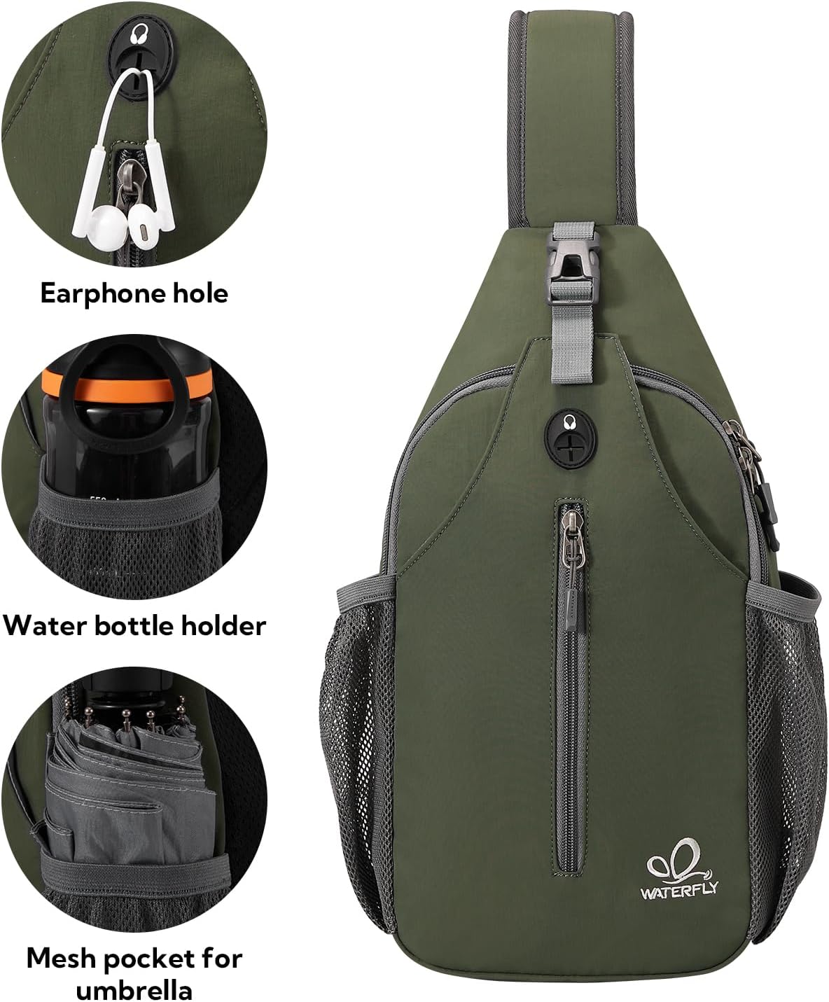 WATERFLY Crossbody Sling Backpack Sling Bag Travel Hiking Daypack