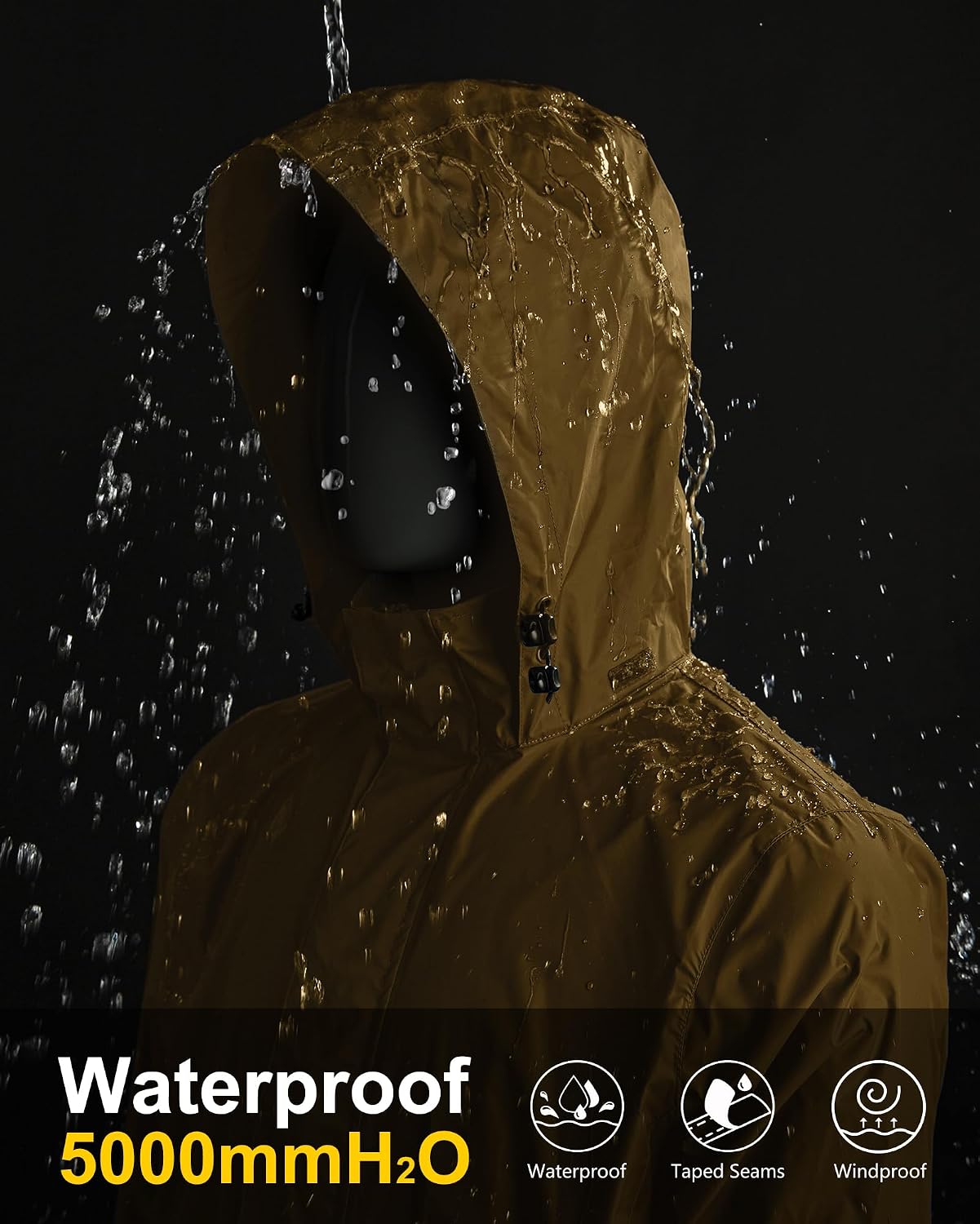 33,000ft Men's Packable Rain Jacket Lightweight Waterproof Golf Raincoat