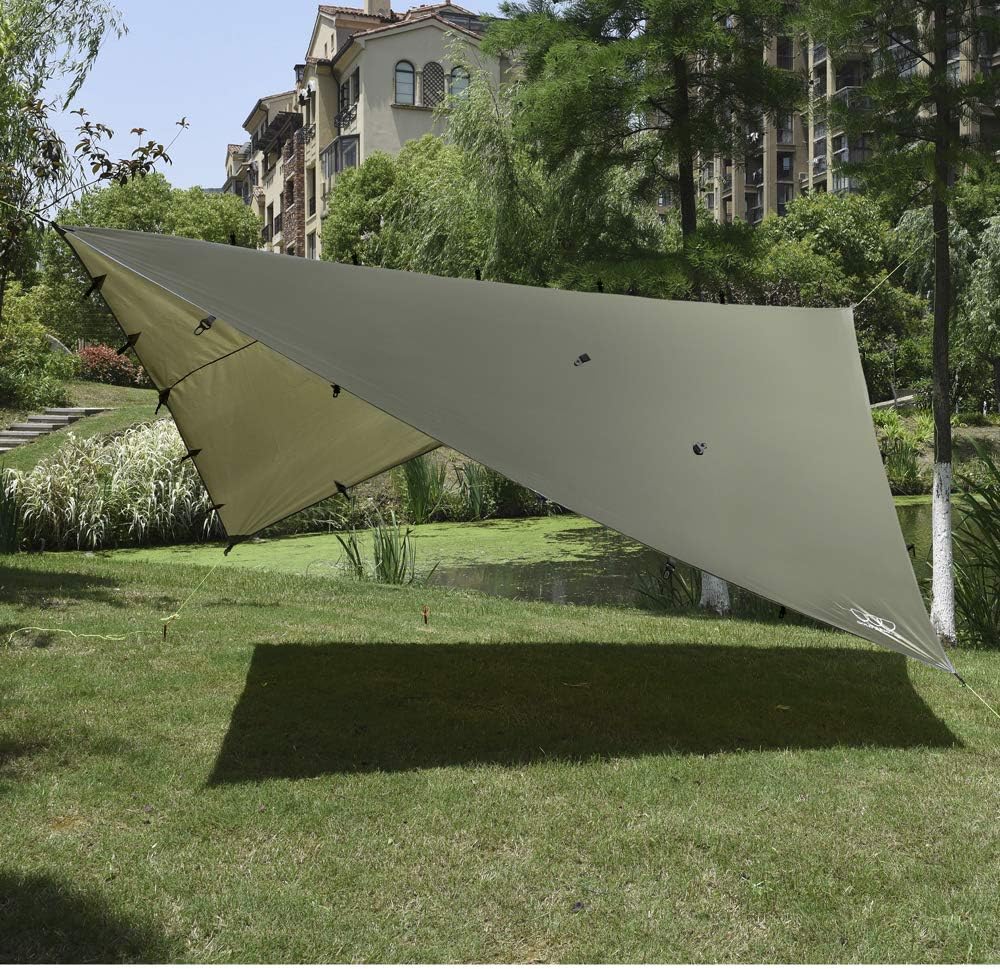 Gold Armour Rainfly Tarp Hammock, Premium 14.7ft/12ft/10ft/8ft Rain Fly Cover, Waterproof Ultralight Camping Shelter Canopy, Survival Equipment Gear Camping Tent Accessories (OD Green 12ft x 10ft)