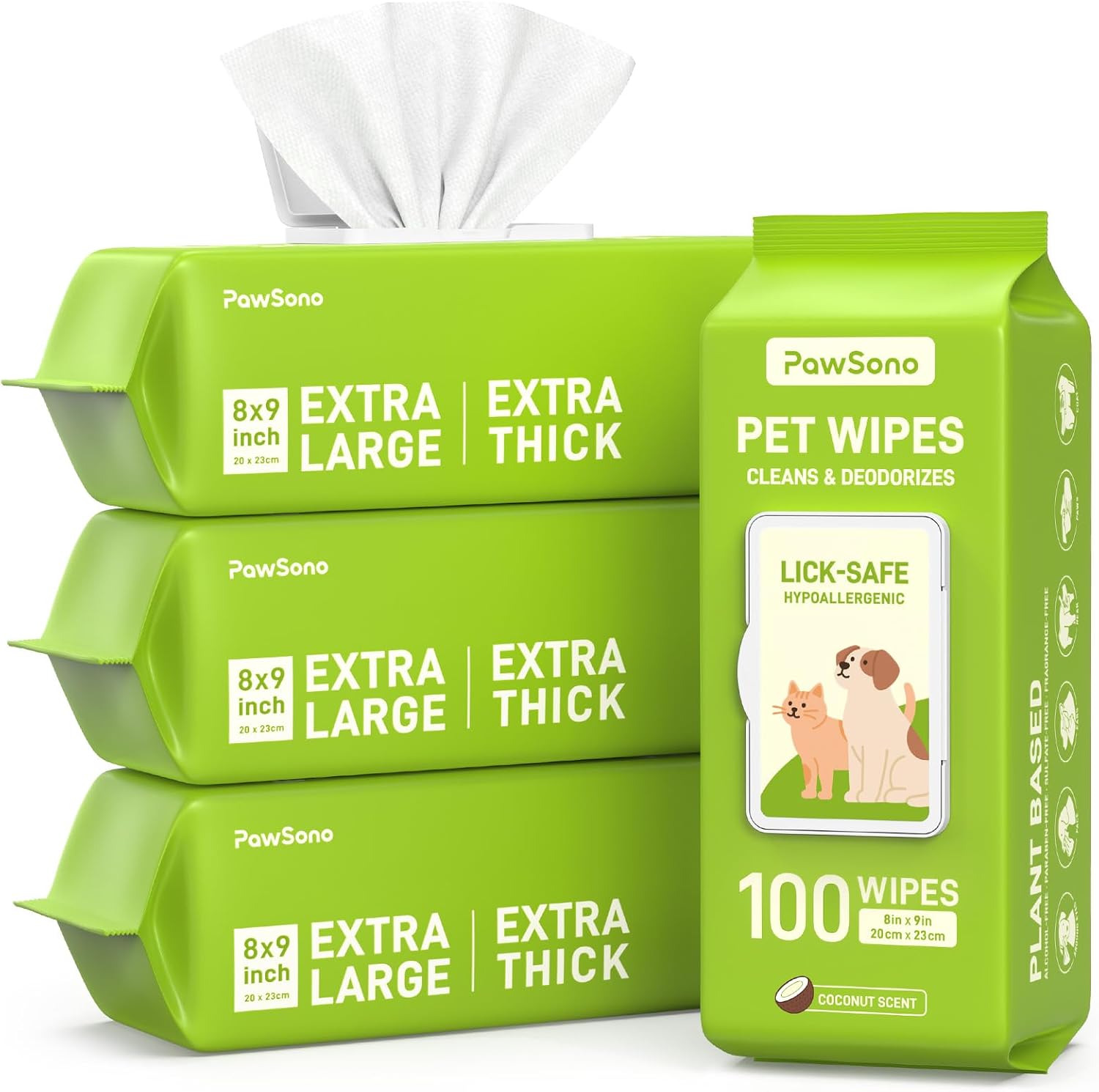 PawSono Hypoallergenic Pet Wipes for Dogs, Cats & Small Animals, 400 Coun
