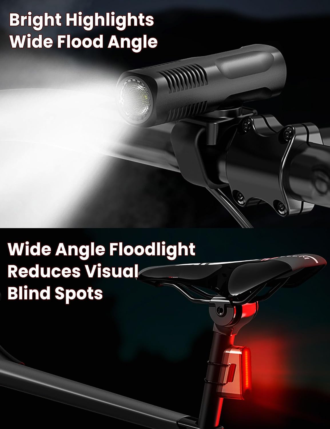902LM Bike Lights Front and Back, USB-C Rechargeable Bicycle Light Set
