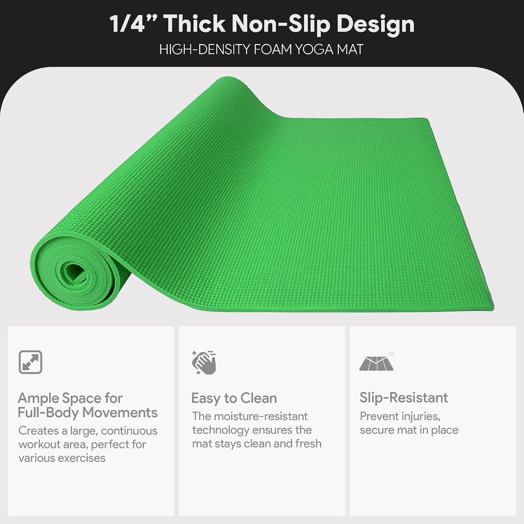 Fitvids All Purpose 1/4-Inch High Density Anti-Tear Exercise Yoga Mat with Carrying Strap with Optional Yoga Blocks, Multiple Colors