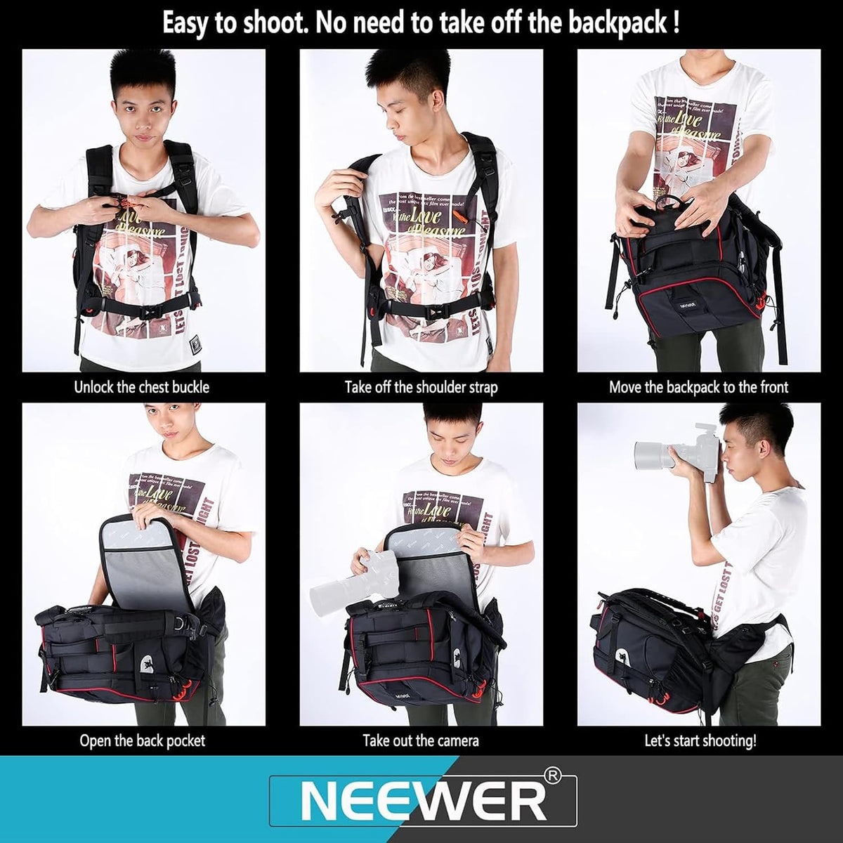 Neewer Pro Camera Case Waterproof Shockproof Adjustable Padded Camera Backpack Bag with Anti-theft Combination Lock for DSLR,DJI Phantom 1 2 3 Professional Drone Tripods Flash Lens and Other Accessory