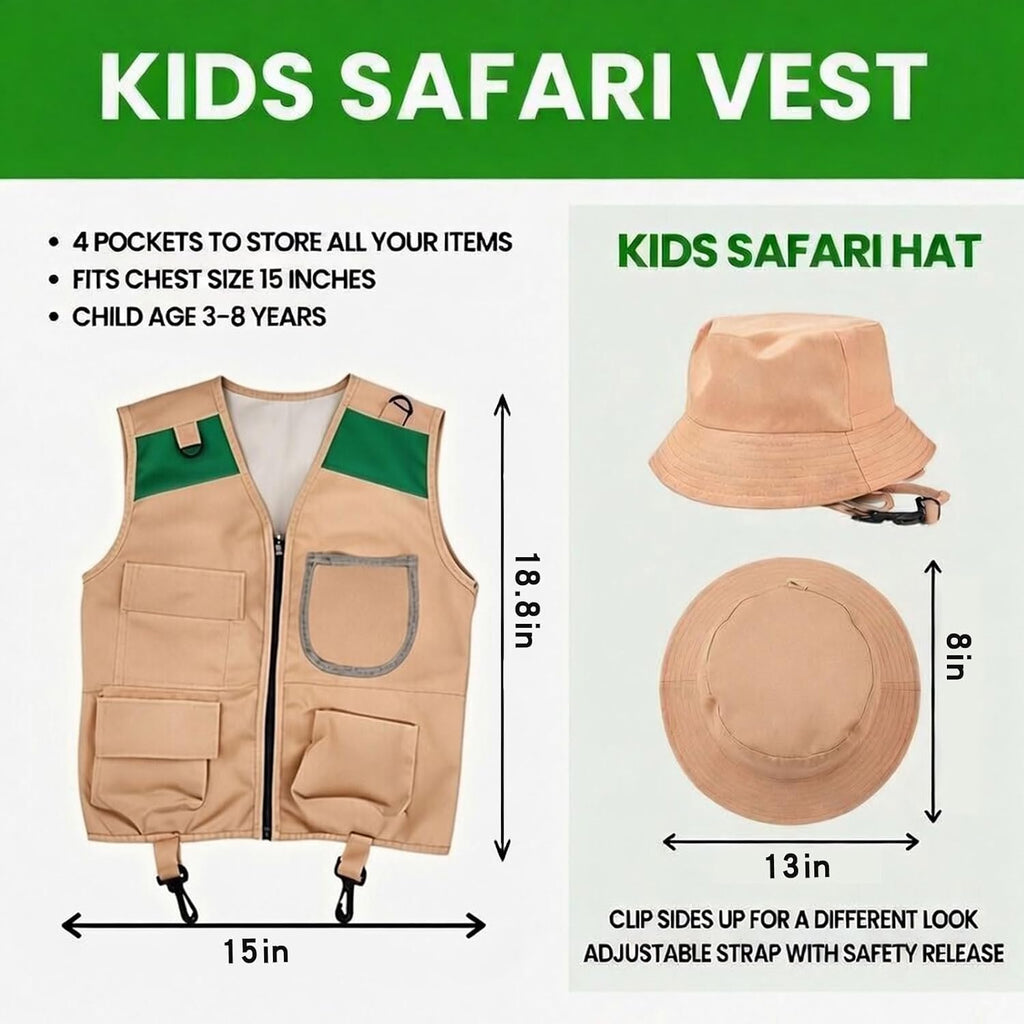 Kids Explorer Kit & Bug Catcher Kit, 23 Pcs Outdoor Adventure Set with Vest & Hat, Binoculars, 12 Insect Figures,Camping Hiking Toys Gift for Boys Girls Age 3-8