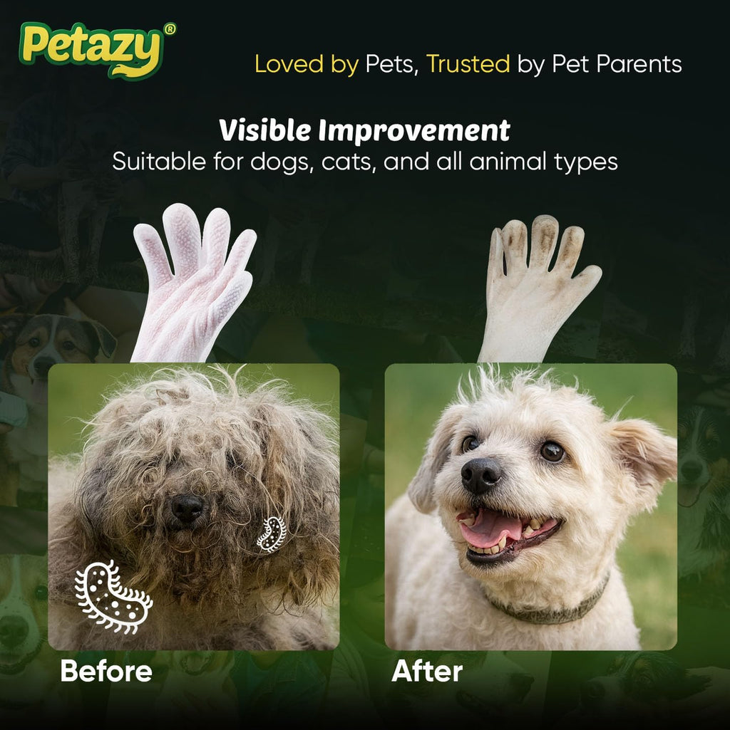 Petazy Pet Glove Wipes for Dogs & Cats - Paws, Ears & Butt Cleaning, 2x25pk
