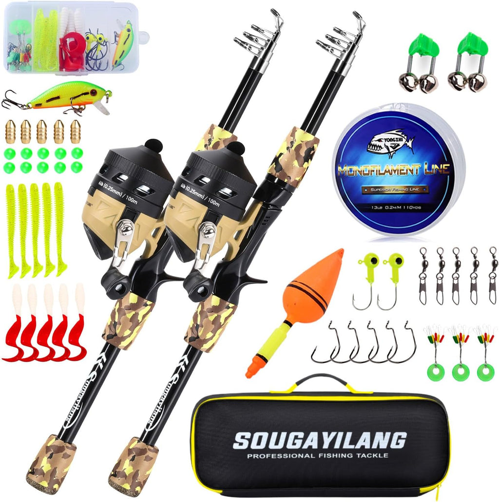 Sougayilang Fishing Rod and Reel Combo,Light Weight Fishing Pole with Spincast Fishing Reel Tackle Bag Lures Good Starter Fishing Kit