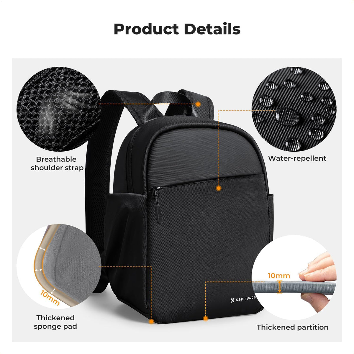 K&F CONCEPT Camera Backpack, Lightweight Compact Camera Bag 5L