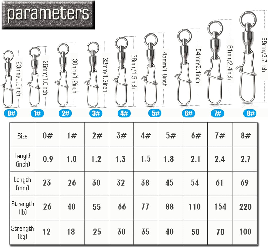 AMYSPORTS Duo Lock Snap Fishing Swivels Stainless Barrel Swivels Fishing Lure Snap Swivels Ball Bearing Swivels Fishing Tackle for Saltwater Fishing Freshwater Fishing