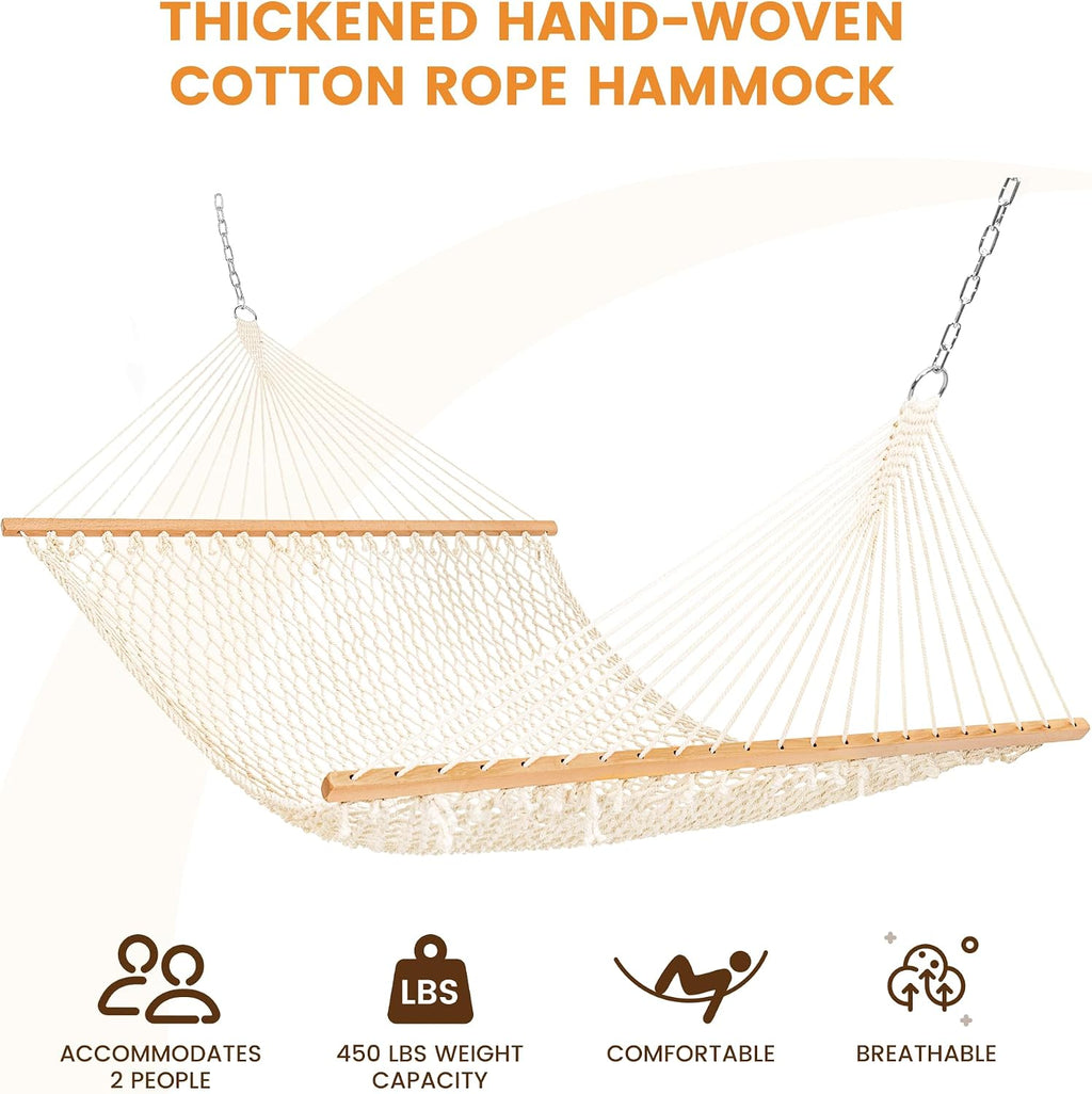 Lazy Daze Double Handwoven Rope Hammock for Outdoor Fits 12-13 Ft Stand