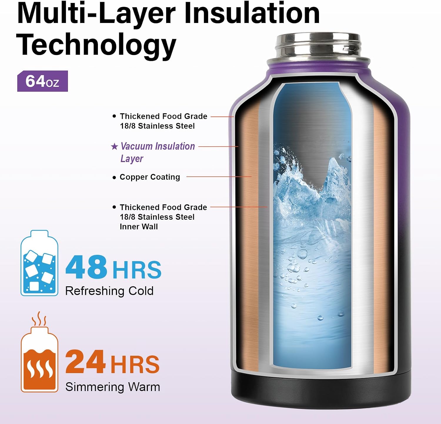 DYSANKY Insulated Water Bottle w/Straw Lid & Portable Carrier Bag, 64oz