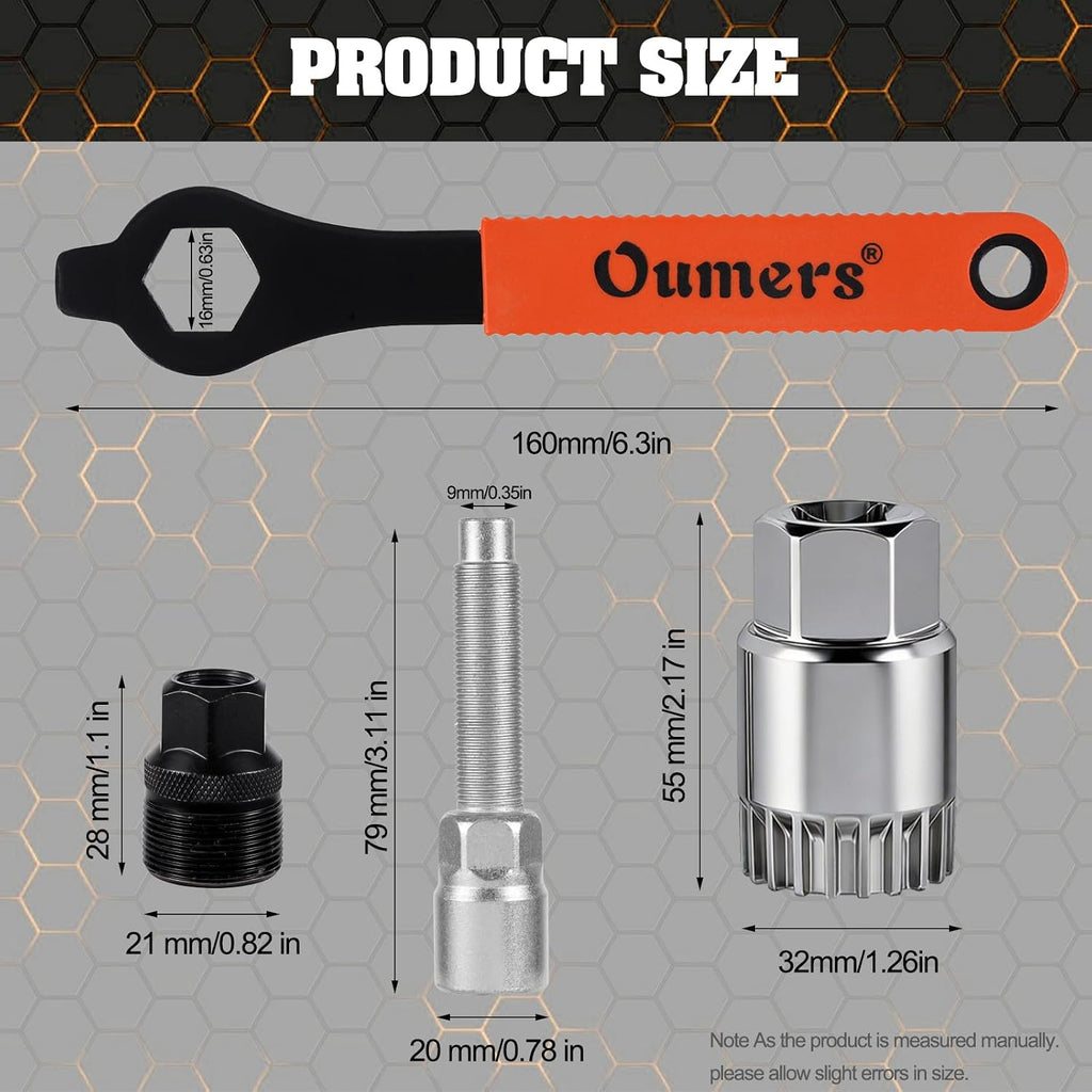 Oumers Bike Crank Extractor/Arm Remover and Bottom Bracket Remover with 16mm Spanner/Wrench. Professional Bicycle Repair Tool Kit