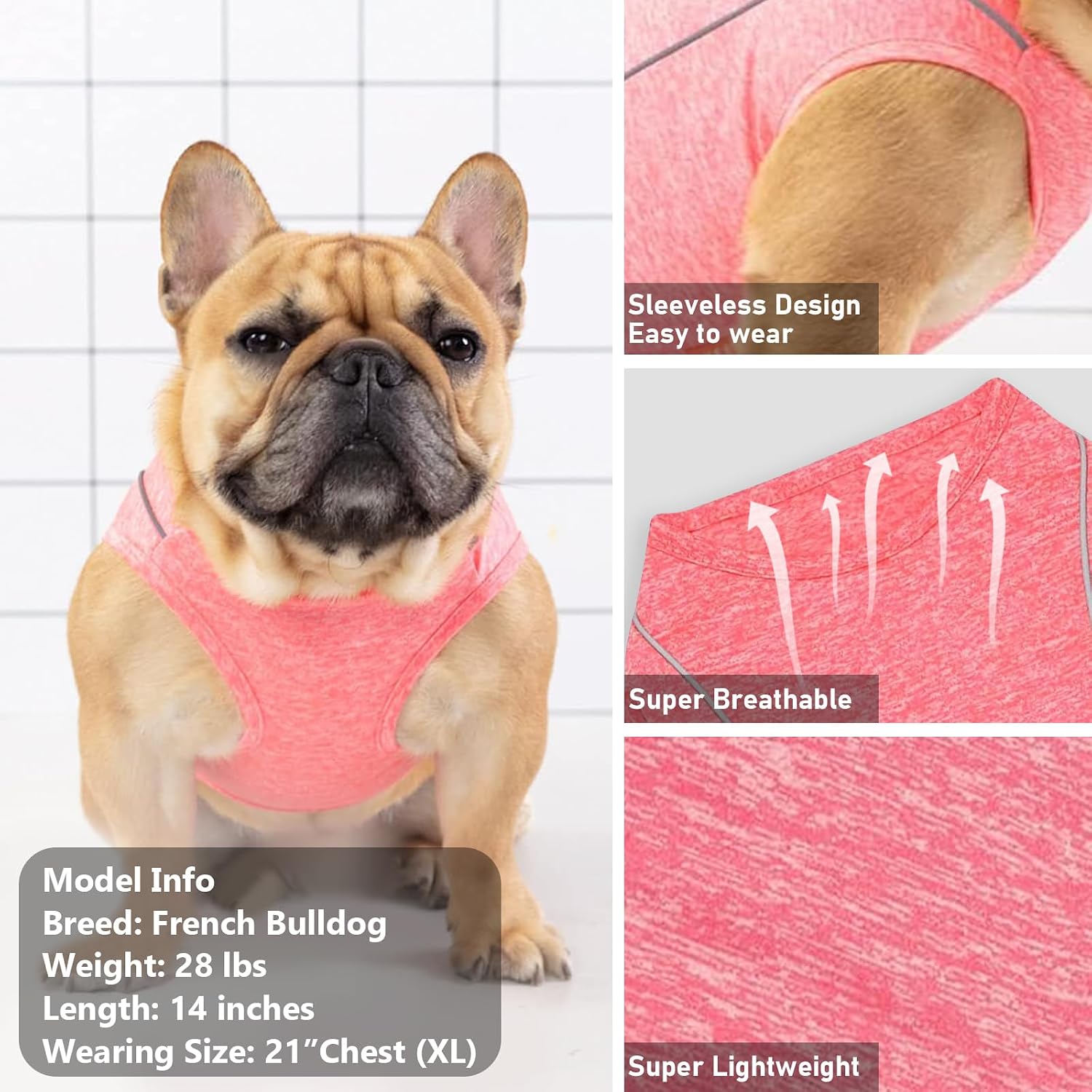 KYEESE Reflective Dog Shirt, Lightweight Sun Protection Dog T Shirts for Small Dogs, Breathable Sleeveless Pet Tank Top Summer Dogs Clothes for Night Walking Outdoor, Coral Red, M