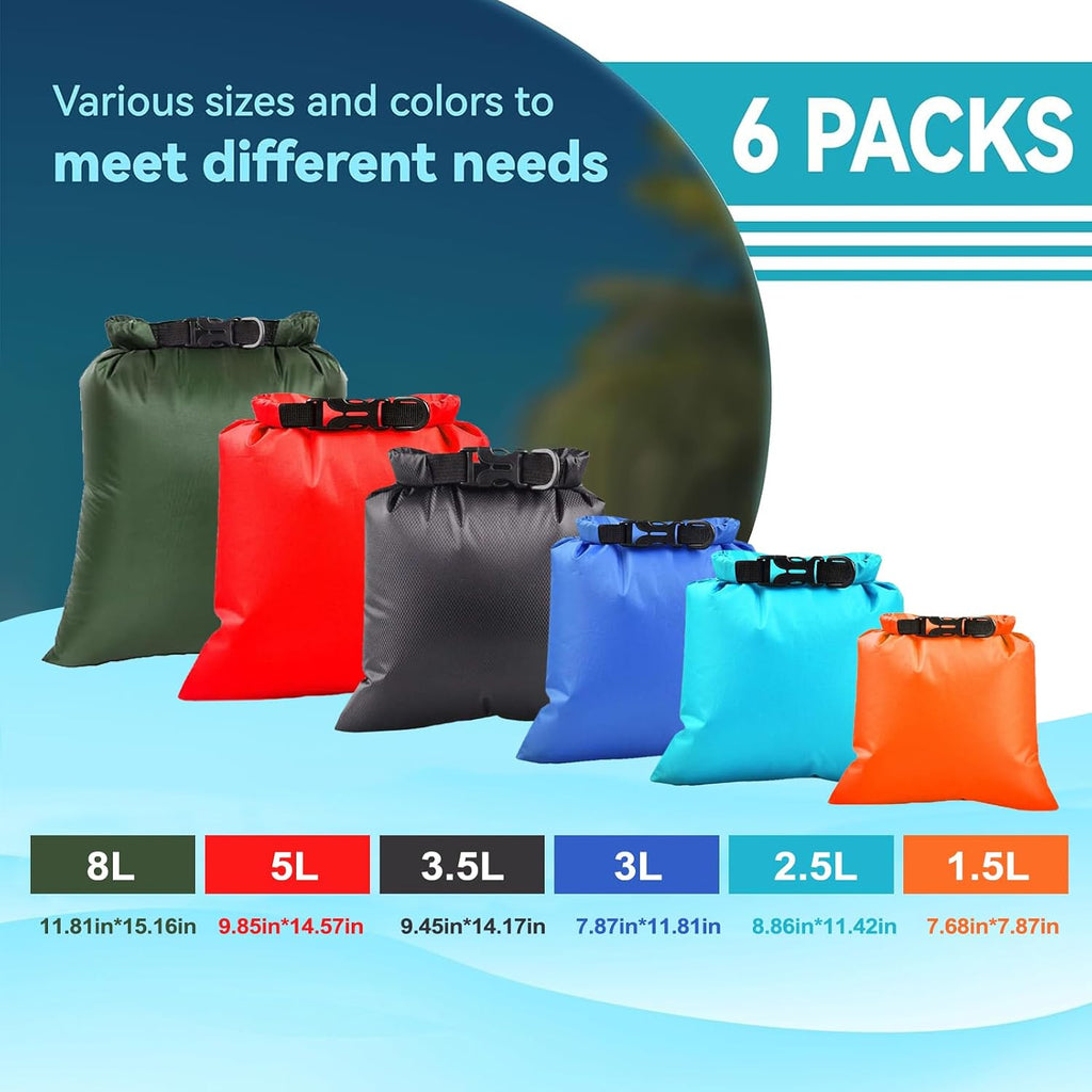 6PCS Dry Bags Waterproof, Lightweight Dry Bags for Kayaking Waterproof，Outdoor Waterproof Bag for Kayaking Hiking Boating Camping