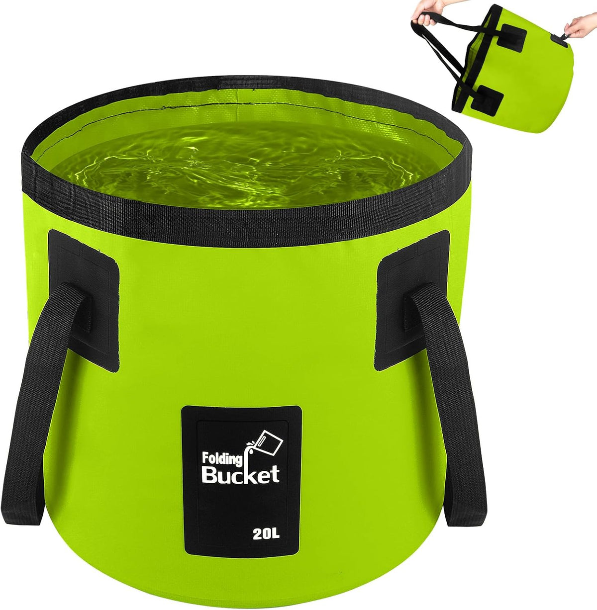 5 Gallon Collapsible Bucket with Handle, Car Wash Bucket Foldable Water Storage Container for Camping Fishing Beach Gardening, Portable Laundry Wash Basin for RV Cleaning Supplies Swamp Emergency Prep