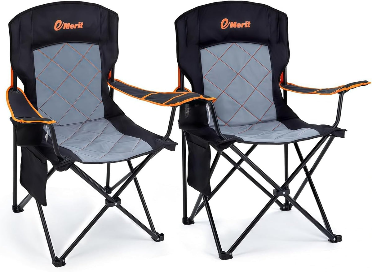 EMERIT 2-Pack Folding Camping Chair, Diamond-Quilted & Adjustable Armrest