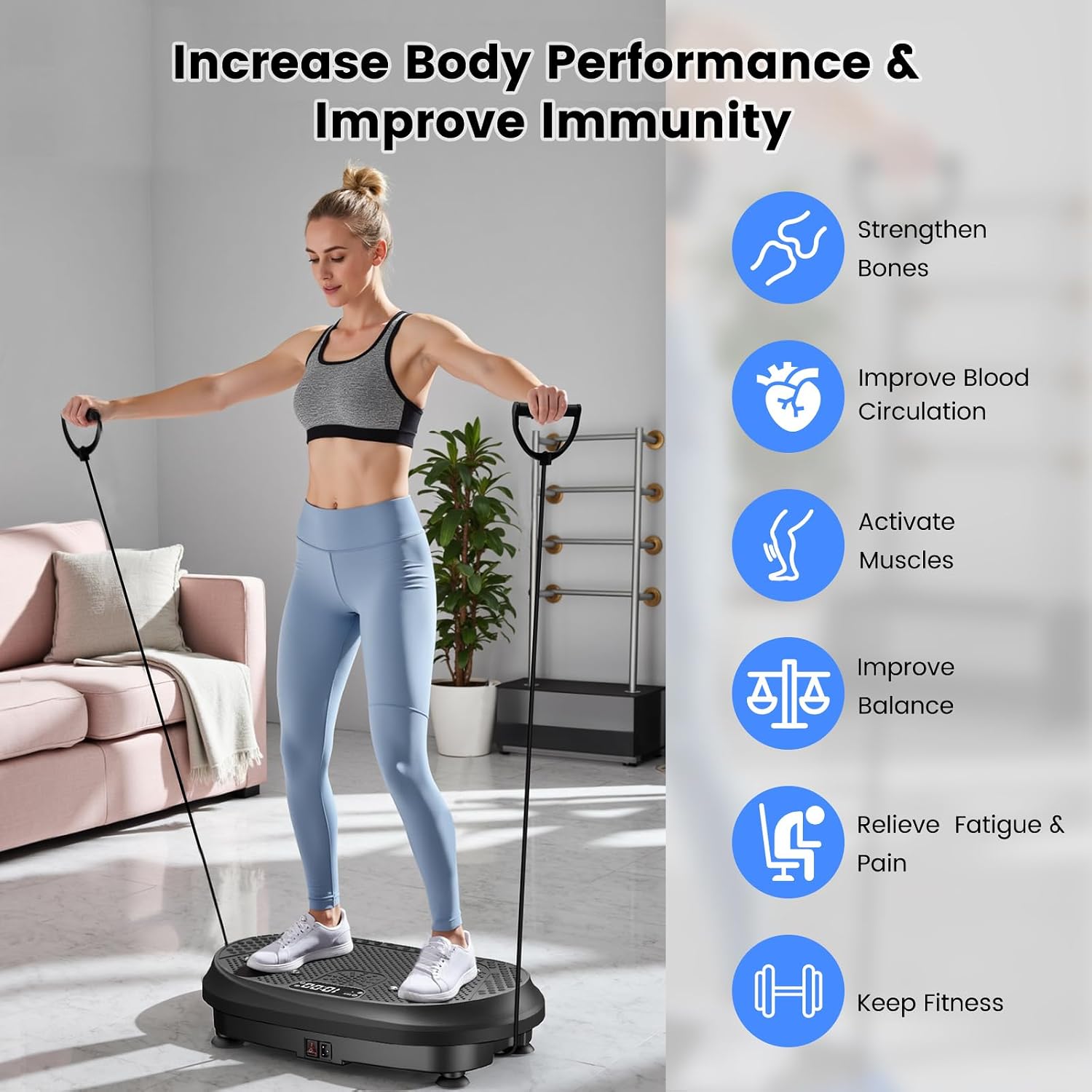 HVX Vibration Plate Exercise Machine 450 lbs Capacity Lymphatic Drainage