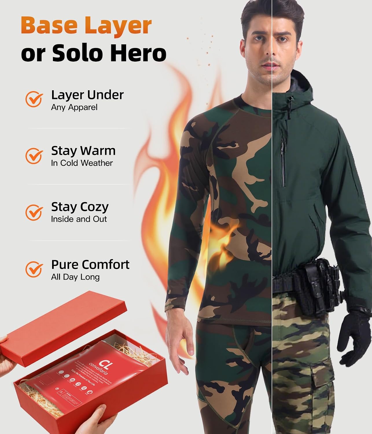 Mens Thermal Underwear Long Johns Set Cold Weather Hunting Base Layer