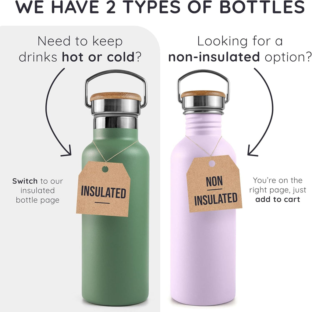 Bambaw Stainless Steel Water Bottle - Non-Insulated, Reusable Metal Sports Bottle, Sage Green/Grey