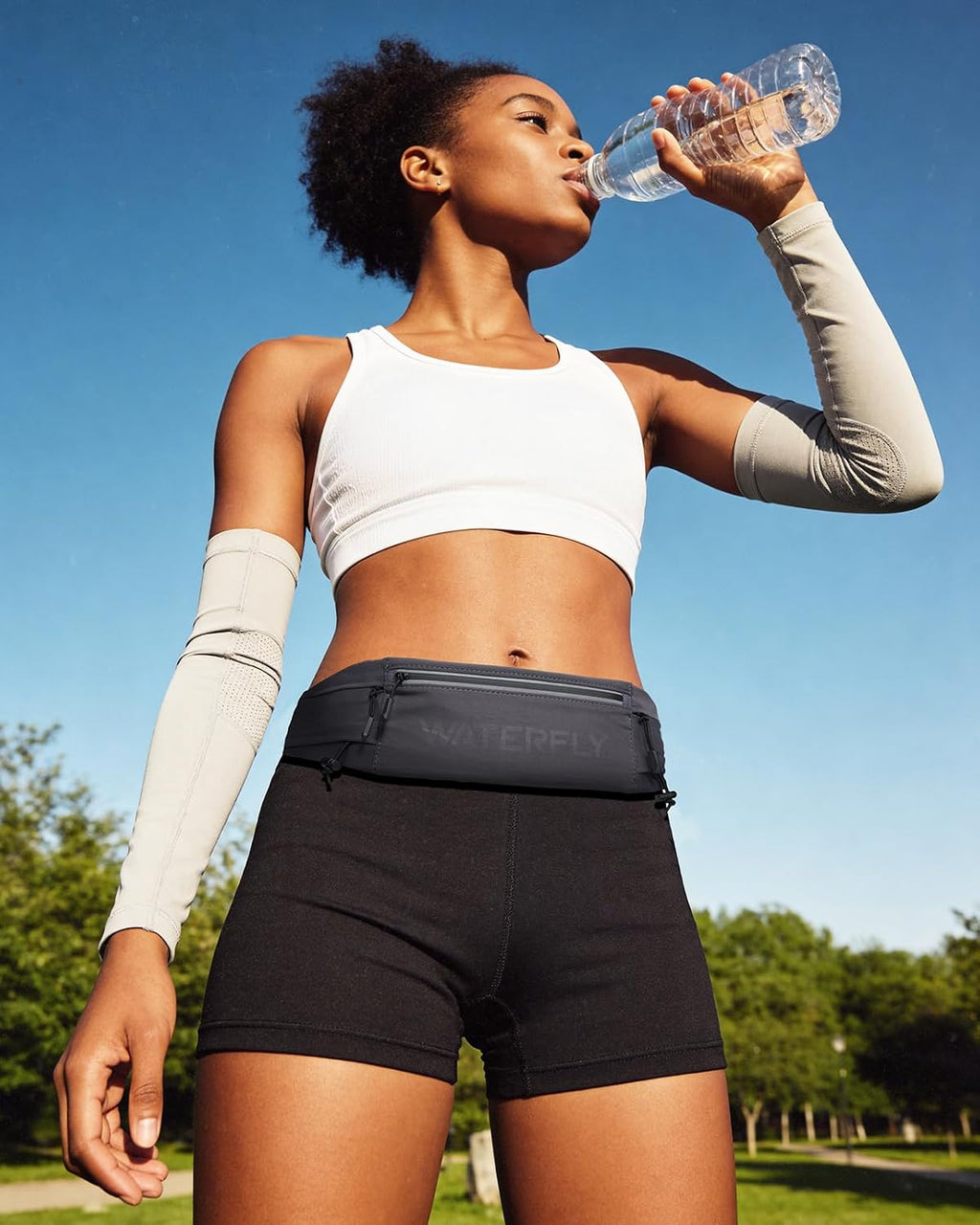 WATERFLY Running Belt Fanny Pack, Runner Race Belt with Bib Clip Dark Gray