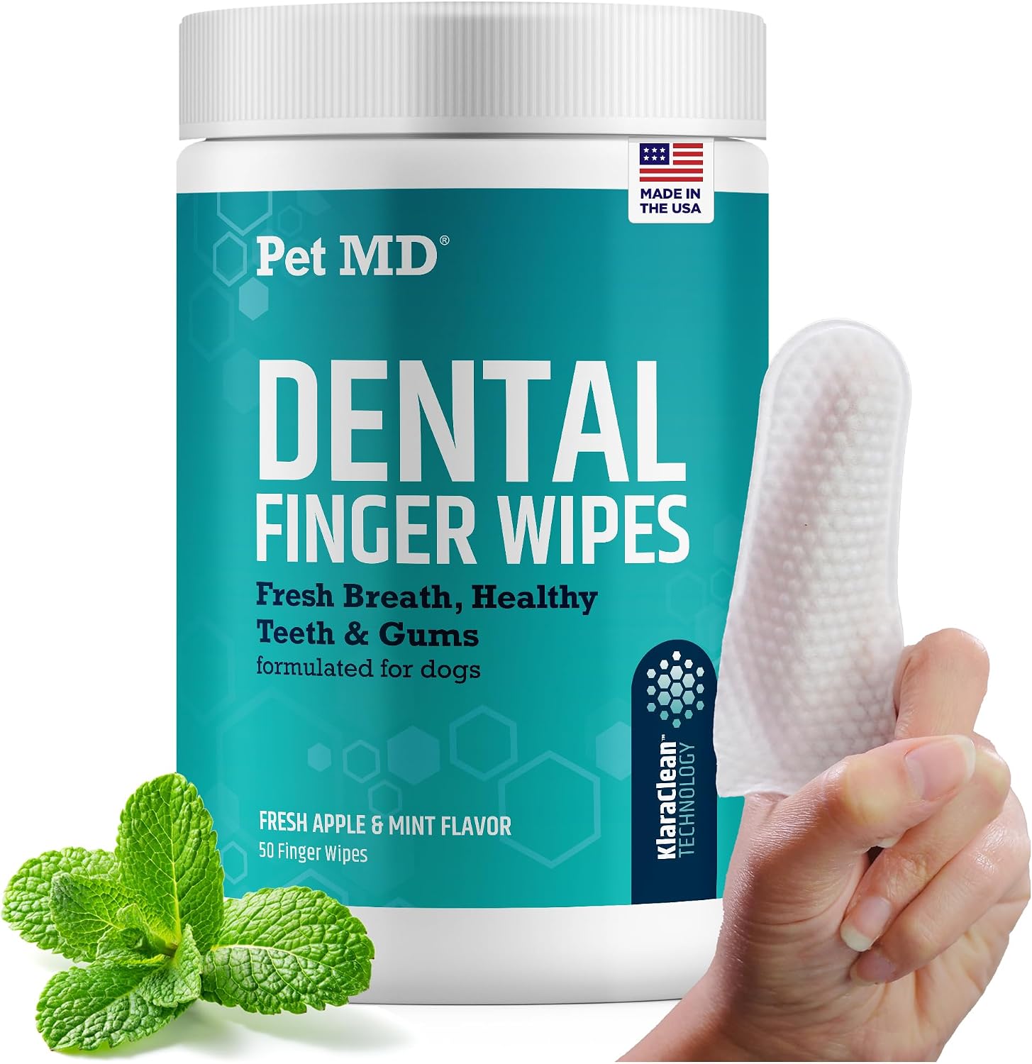Pet MD Pet Dental Finger Wipes for Dogs - Plaque and Tartar Remover - 50ct